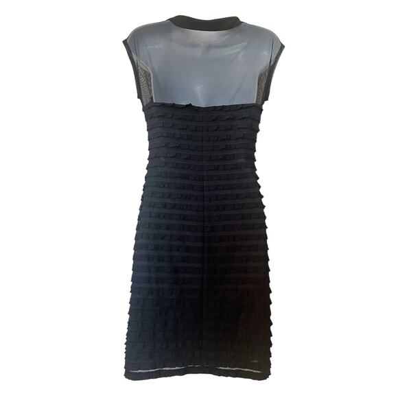 Connected Apparel Short Cap Sleeve Black Mini Dress Tiered Ruffles Size 6 - Picture 2 of 6